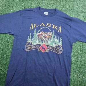 Prairie Mountain Alaska American Tradition Navy Blue Single Stitch TShirt Mens L